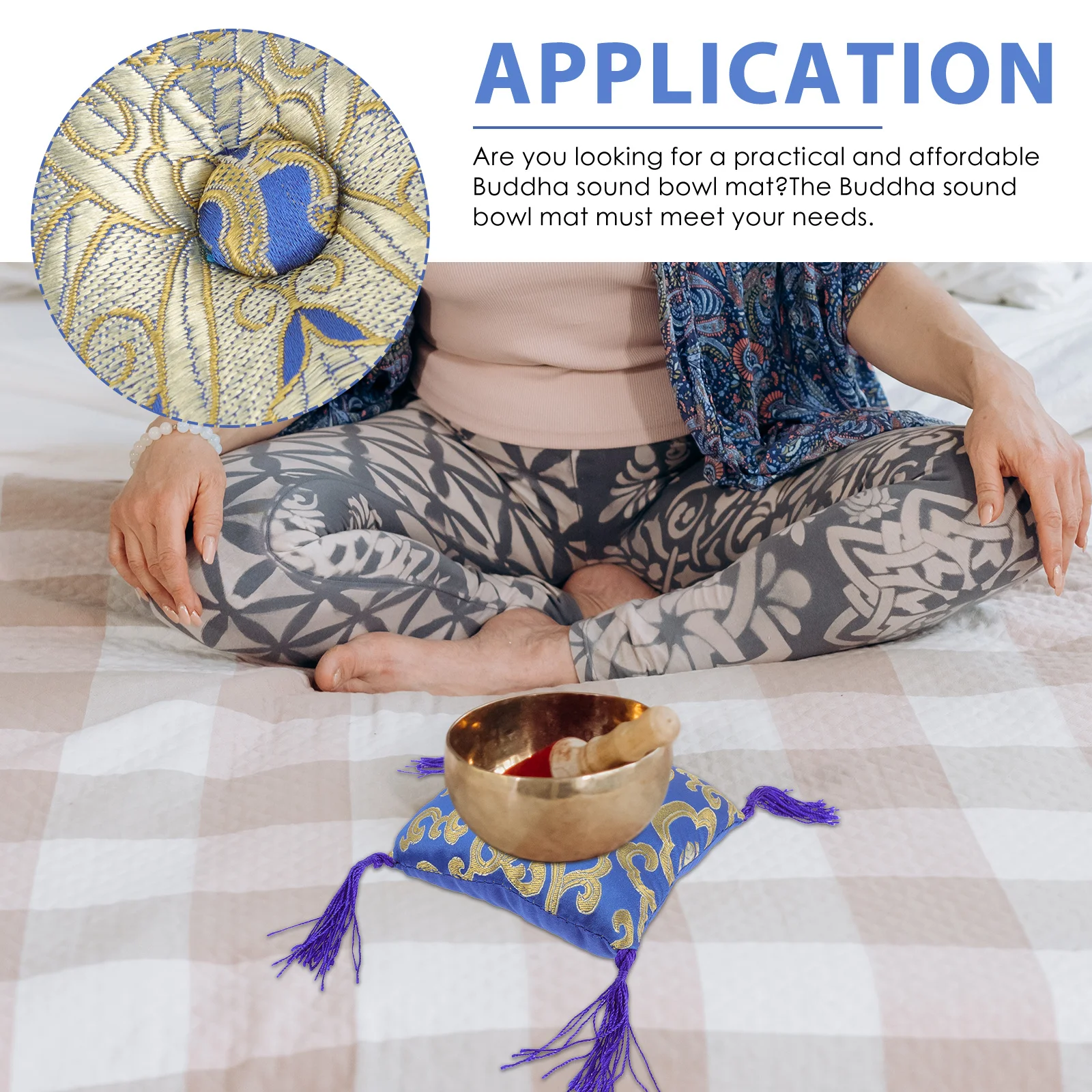 

Buddha Sound Bowl Mat High-Class Materials Long-Lasting Use Buddhist Accessory Beautiful Design Practical Functionality