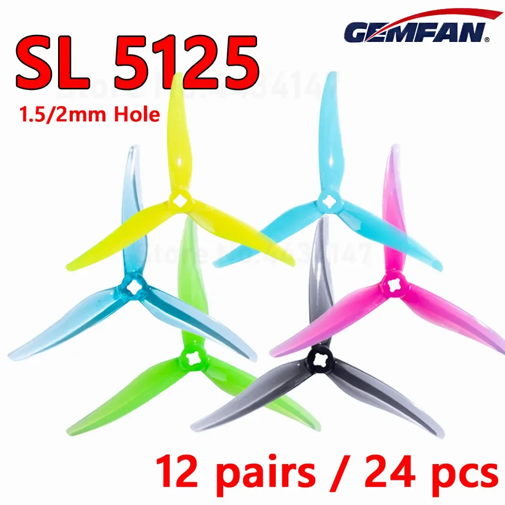 12 pairs / 24 pcs Gemfan SL 5125 5.1inch 3-blade Propeller Hurricane SL5125 1.5/2mm Hole Props FPV Props for FPV Racing drone