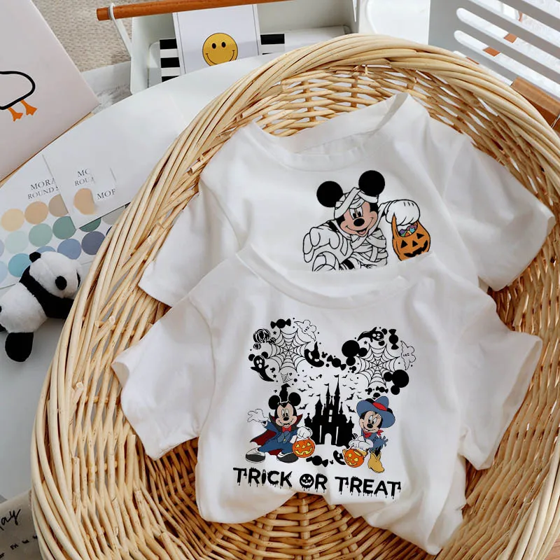 

Mickey Mouse Halloween Children T Shirt Disney Pumpkin for Girl Clothes Summer Cartoons Kid Boy T-shirts Casual Short Sleeve Top