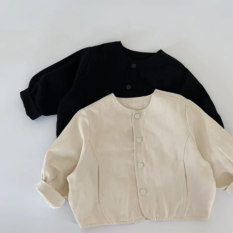 Children Clothing Fashion Casual Japanese Style Coat 2025 Spring New Boys Loose Round Neck Jacket Boys Solid Color Simple Top