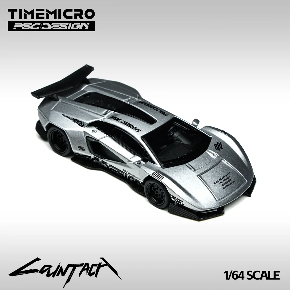 TimeMicro × PSC DESIGN 1:64 Countach V Silver Bullet Diecast Alloy Car Model Limited Edition Full Open Door Hobby Display Gift