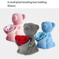 Creative flocking, kneeling, flower hugging bear decoration, Qixi Valentine's Day proposal, birthday gift