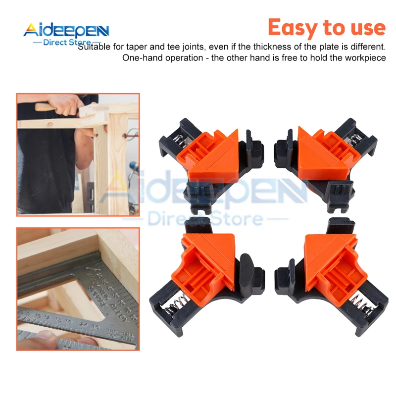 4pcs Wood Angle Clamps 60/90/120 Degrees Woodworking Corner ClampRight Clips DIY Fixture Hand Tool Set for Taper,T Joints,Plate