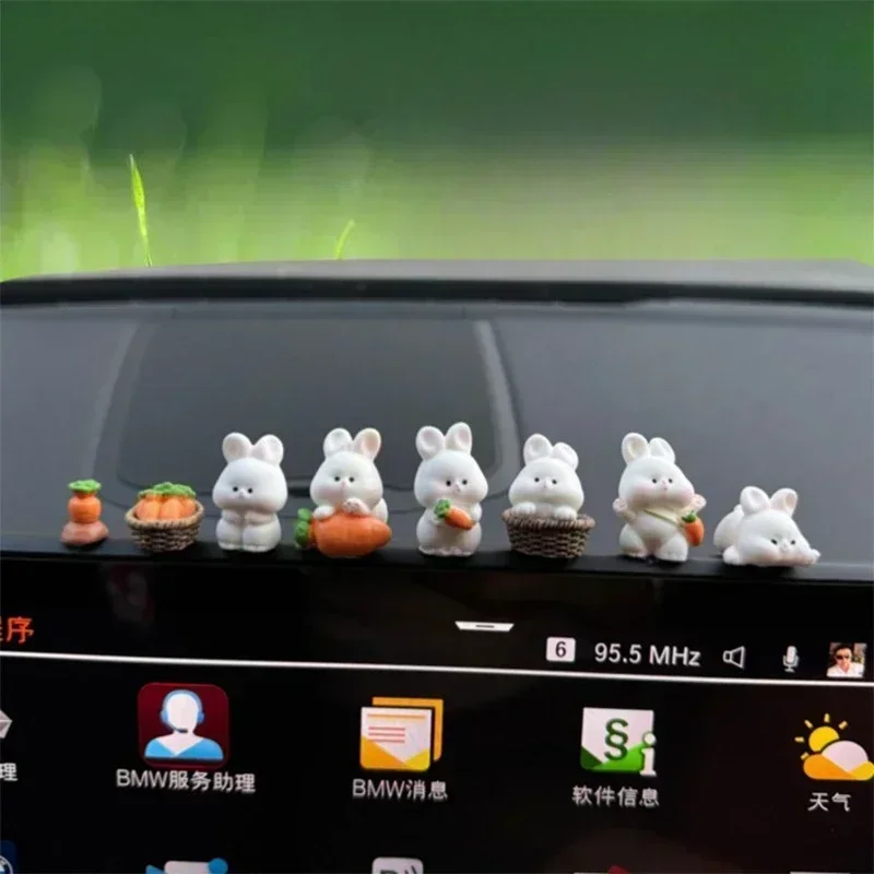 Car Dashboard Accessories Fun Animal Cute Mini Rabbit Car Rear View Mirror Decor Interior Ornaments Fairy Garden Home Car Gifts
