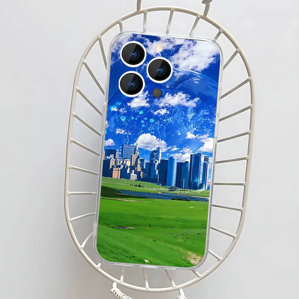 Funda de teléfono Frutiger Aero estilo azul para iPhone 17,16,15,14,13,12,11 Pro,Max,Plus,X,XS,XR,SE4,E Mini funda suave transparente