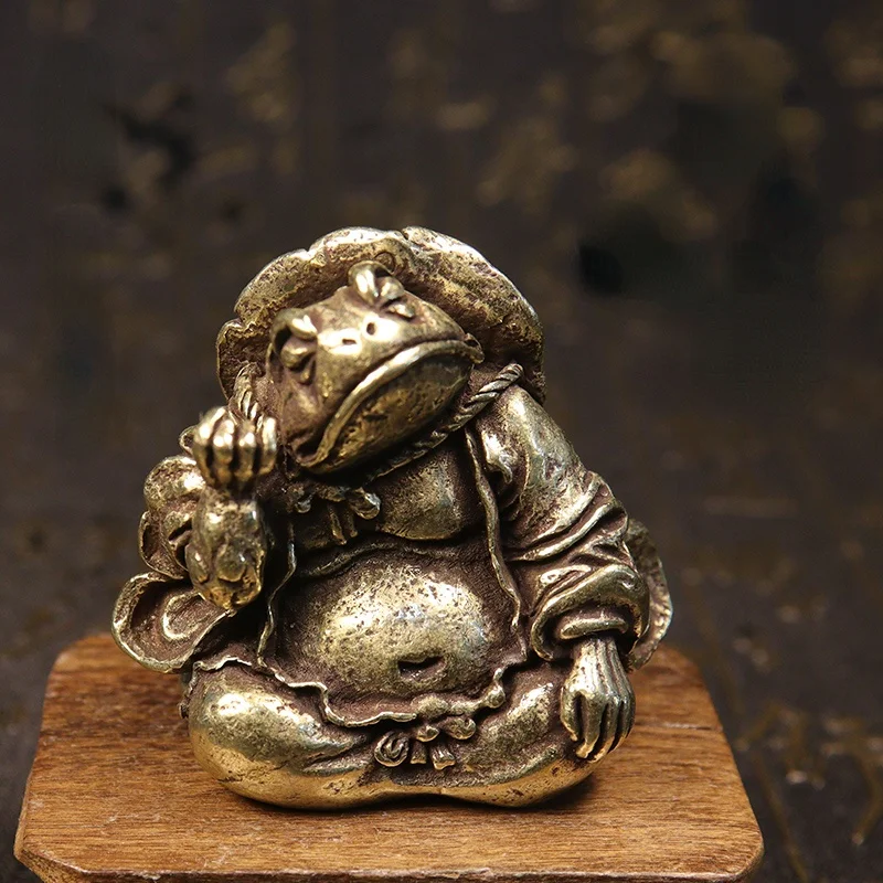 

Master Frog Toad Statue Zen Ornament Tea Pet Chinese Classical Desktop Toy Decoration Crafts Vintage Brass l Figurines Miniature