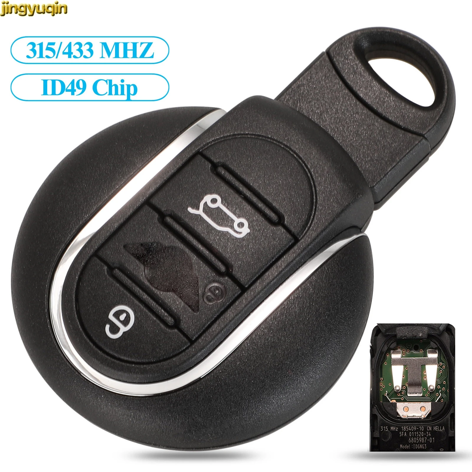 Jingyuqin Remote Car Key Control O-E-M 315/433mhz ID49 Chip For BMW Mini Clubman 14-17 Copper Auto Key 3 Buttons Keyless-go