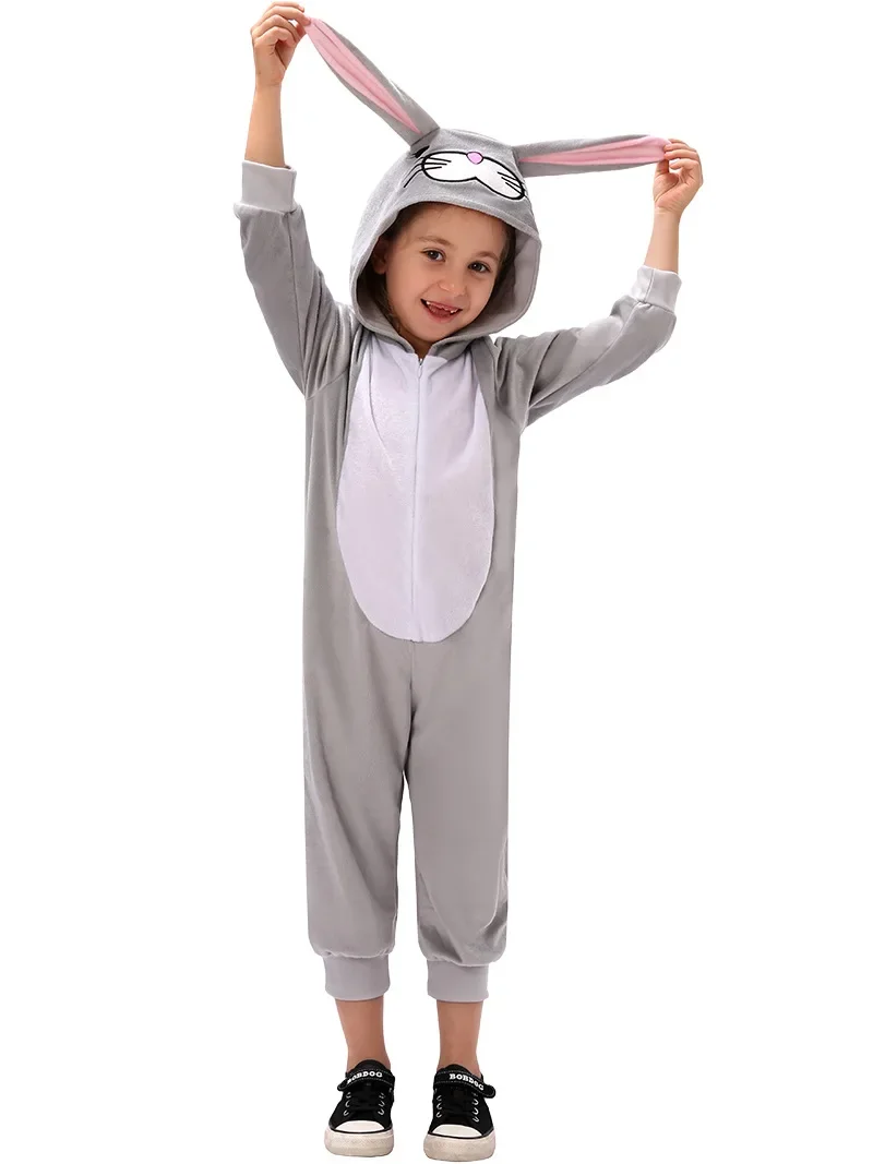 Easter Rabbit Cosplay Costume for Adult Cute Animal Jumpsuit with Cap Halloween Party Dress Up Stage Performance Outfits