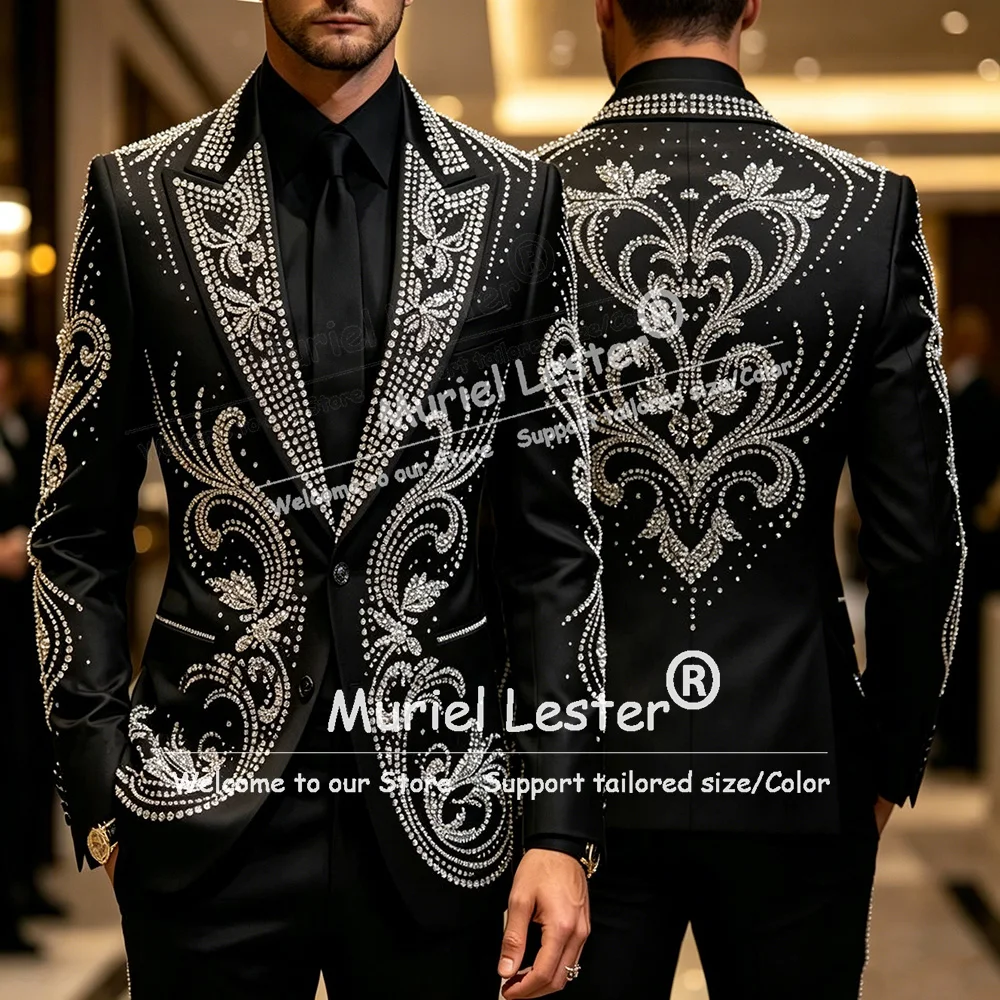 Exquisito Traje de Hombre con Pedrería para Boda, Blazer de Un Solo Pecho para Fiesta de Graduación, Conjunto Personalizado de 3 Piezas, Esmoquin de Novio, Terno Masculino