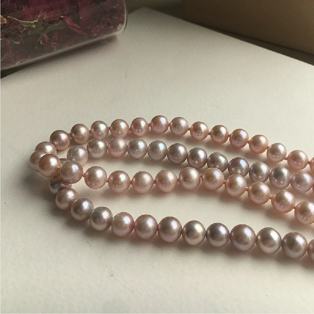 

Single Row - High Quality Purple Necklace AAAA8-9mm Natural Round Pearl Necklace 16-22 inch/925s