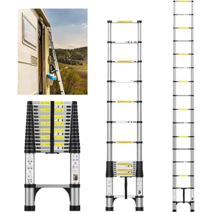 

Телескопическая лестница 15,5 футов, многофункциональная алюминиевая выдвижная лестница с треугольными стабилизаторами и нескользящими ножками, выдвижная