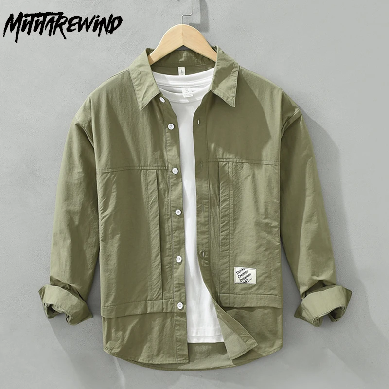 

Japanese Style Men's Shirts Youth Workwear Tops Casual Long Sleeve Shirt Pure Cotton Green Shirt Loose Fashion Versatile Shirt