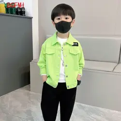 Baby Boys Fruit Green Coat Spring and Autumn 2024 New Boys Handsome Casual Jacket Boy Denim Coat Teens Children Clothes 2-11Yrs