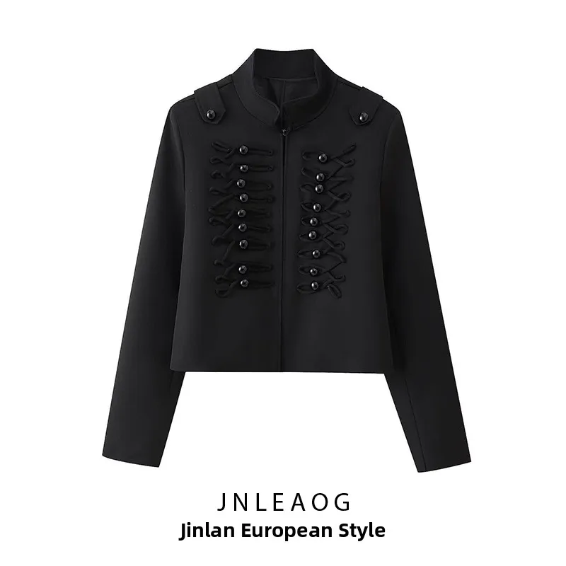 

Spring New Fashion Pure Color Stand Collar Button Short Coat Women's Clothing Versatile Style Polyester Fiber Long Sleeve