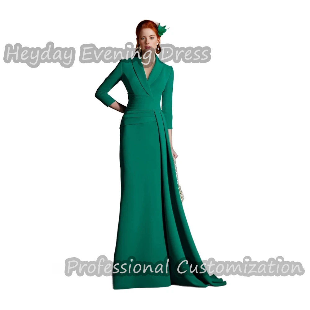 Heyday V-Neck Saudi Ruffle Prom Party Gown Crepe Long Sleeves Floor Length Mermaid Elegant Sexy Dress For luxurious Woman 2024