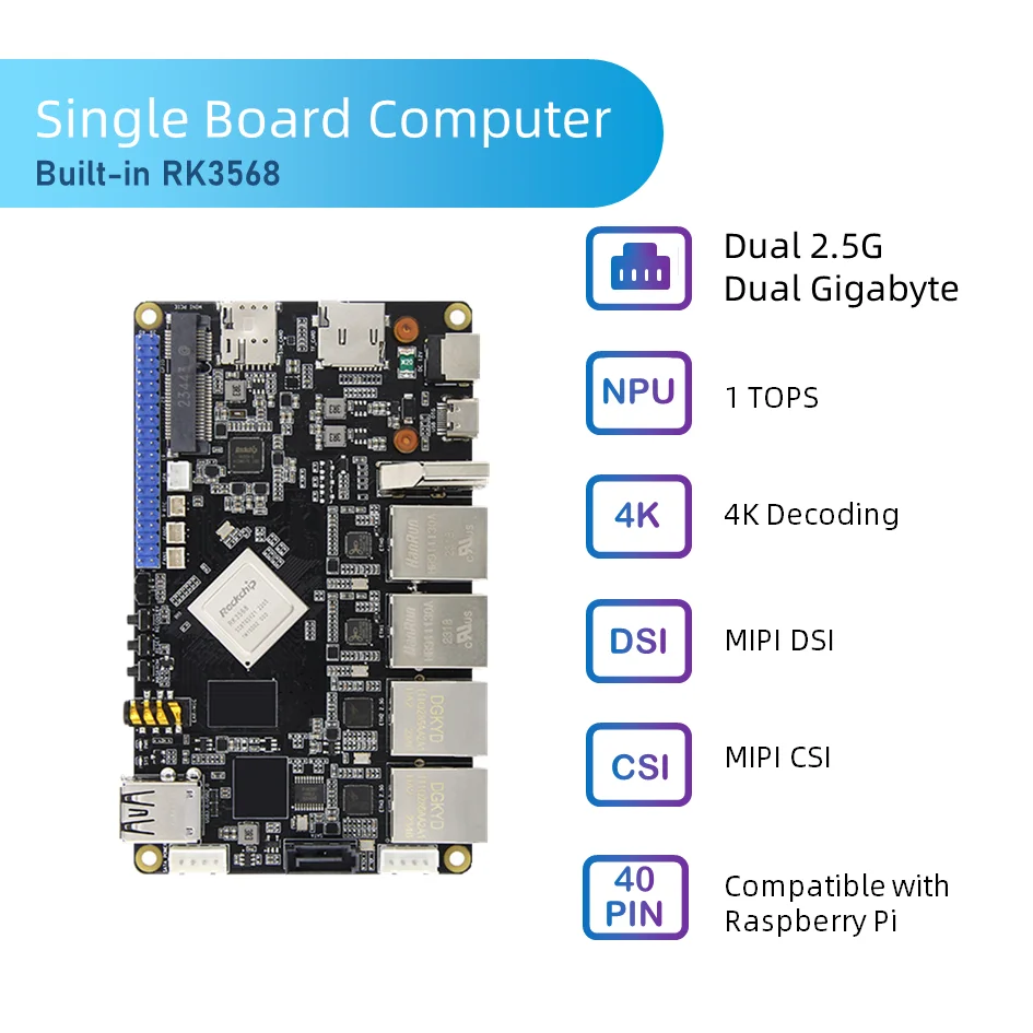 Rockchip-Kit de placa base y procesador RK3568 SBC, doble Gigabyte emmc, 32GB, MIPI DSI, Android 11, Linux OS Board para Raspberry Pi 4