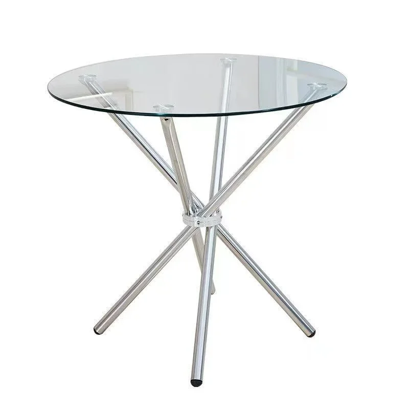 

Modern Design Nordic Style Foldable Stainless Steel Legs Portable Tempered Round Glass Coffee Dining Table