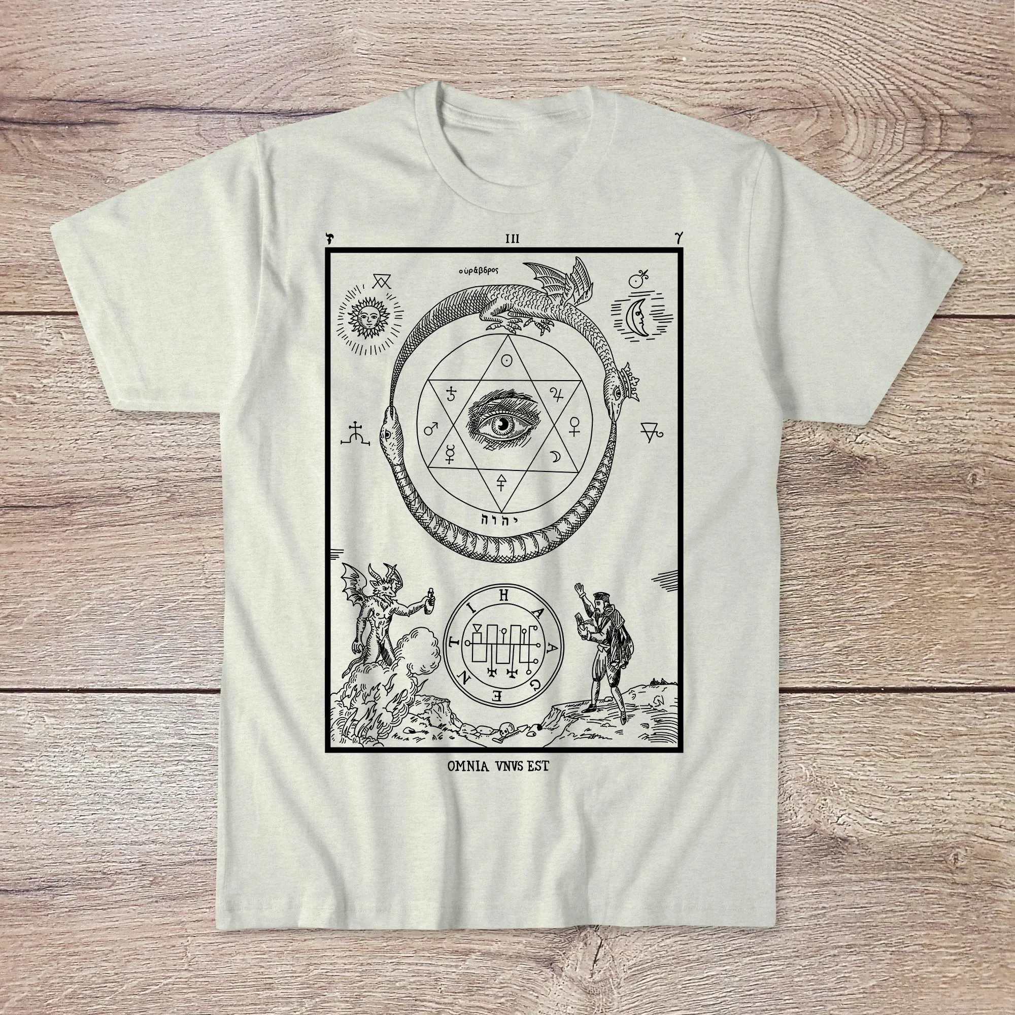 Medieval Alchemy Hermetic Eye of Providence Astrology Illuminati Masonic Ouroboros Kabala Tarot Mystical Graphic Art T-Shirt