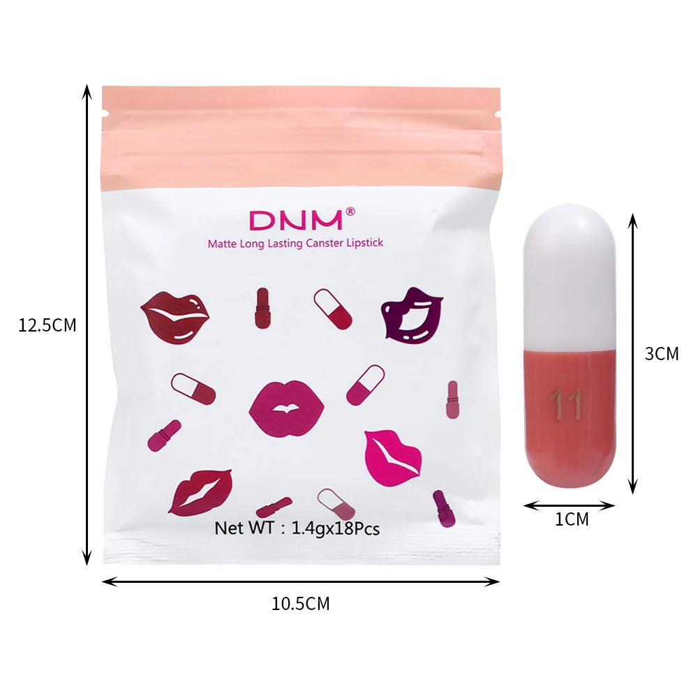 18Pcs/box Mini Capsule Lipstick Lasting Nude Red Brown Solid Lipgloss Set Waterproof Non-Marking Lipstick Korean Makeup Cosmetic