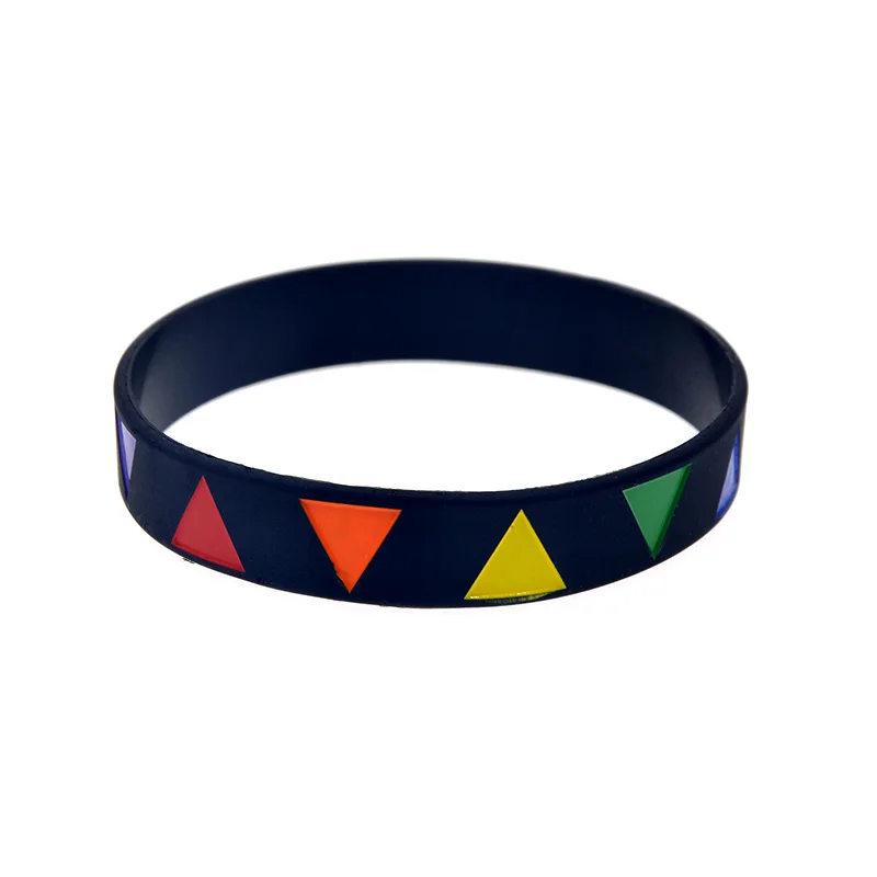1 PC 1/2 Zoll breites, mehrfarbiges Armband aus Silikon mit geometrischem Logo, trendiger Schmuck für Liebhaber – Detail 2