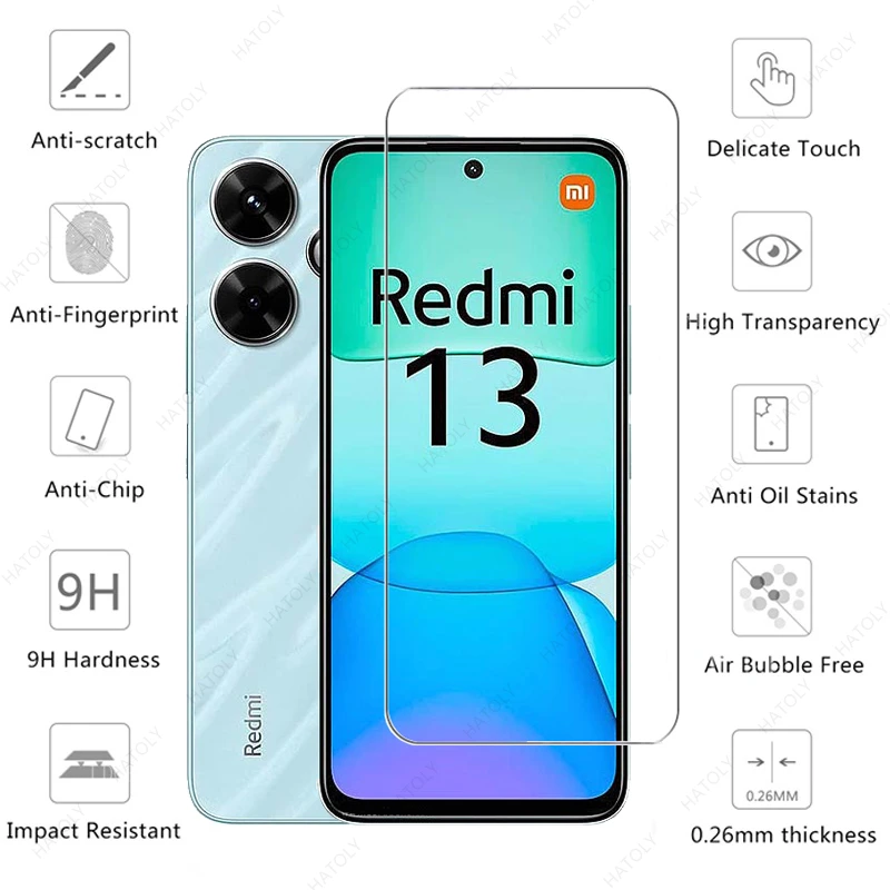 For Xiaomi Redmi 13 Glass for Xiaomi Redmi 13 Tempered Glass Film Hard Front Screen Protector Camera Len Film for Redmi 13 4G