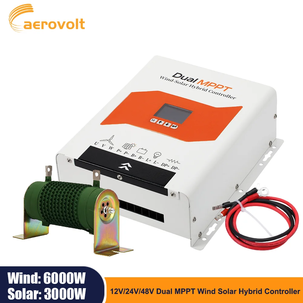Dual MPPT Hybrid Controller 6000W Wind 3000W Solar Dual MPPT 12V 24V 48V Auto Intelligente Entladen Off-Grid System LCD Display