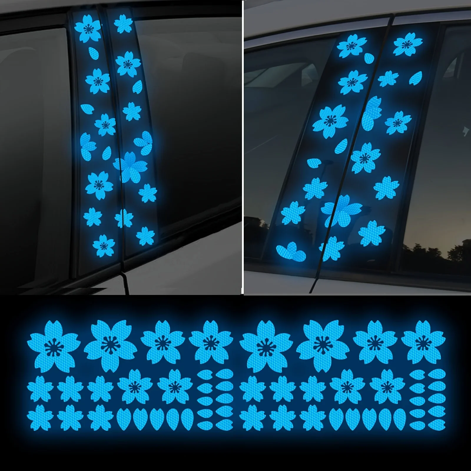 Sakura Flower Reflective Vinyl Decal Waterproof Sticker for Car B Pillar Window Exterior Auto Decor
