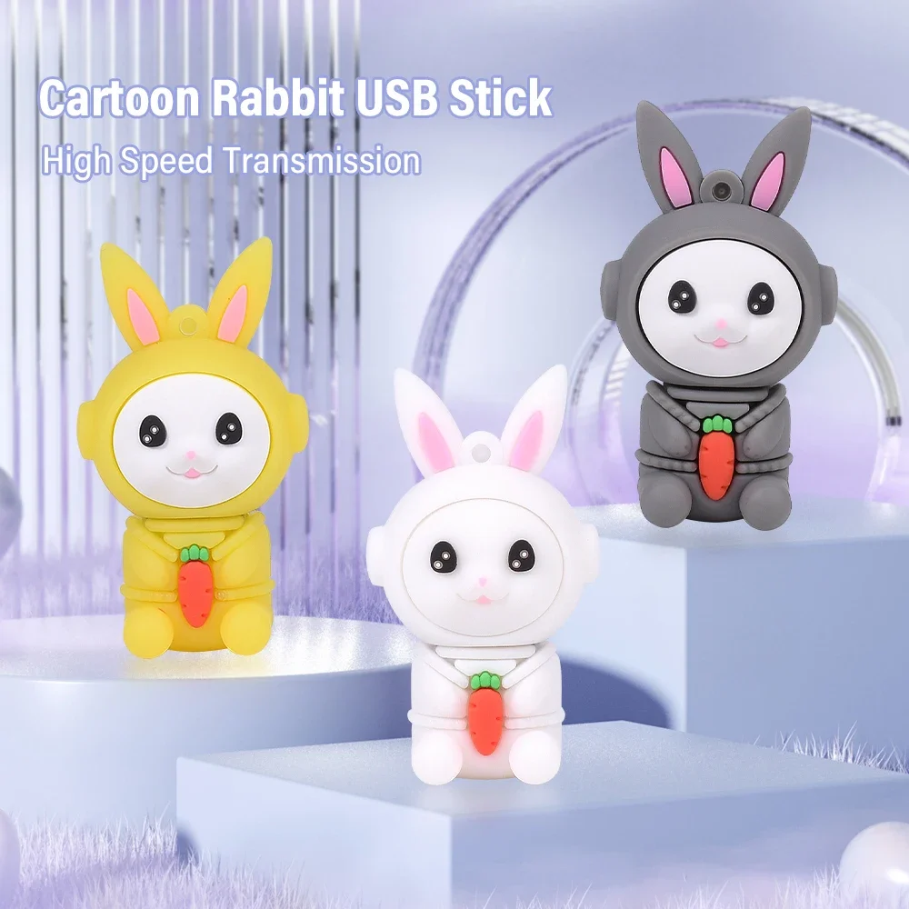 Cartoon Rabbit with Carrots USB Flash Drive 128GB Silicone Memory Stick Free Key Chain 64GB Creative Gift Pen Drive 32GB