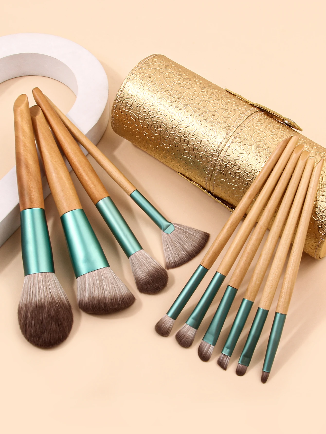 10 original wood makeup brush set brush plus storage bucket Advanced dust blush brush Eyeshadow brush Light brush bucket