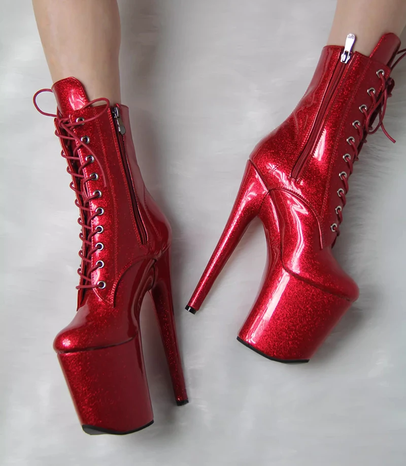 Model walking high heels 23cm stage nightclub pearl shining performance pole dance short boots