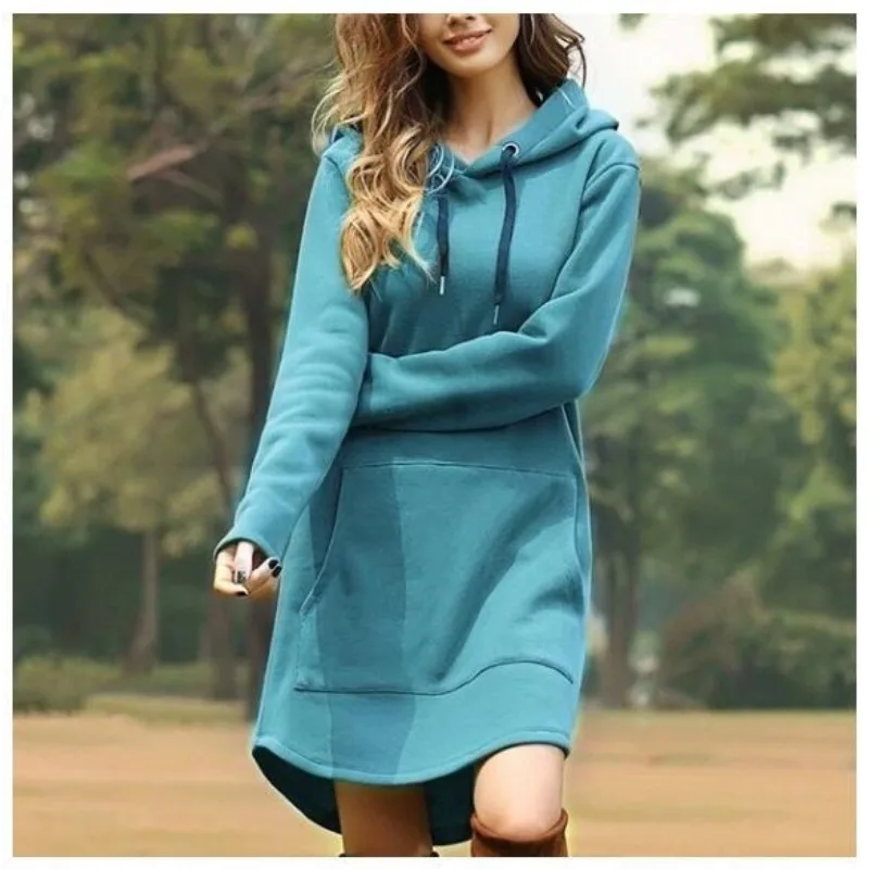 Vestido de manga larga con bolsillo para mujer, informal, suelto, nuevo, Otoño e Invierno