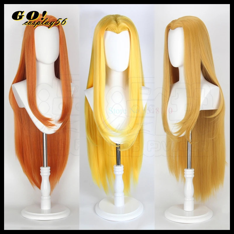 

100cm Long Straight Cosplay Wig Widow's Peak Golden Yellow Orange Blonde Grey Ancient Styled Middle Part Heat Resistant Hair