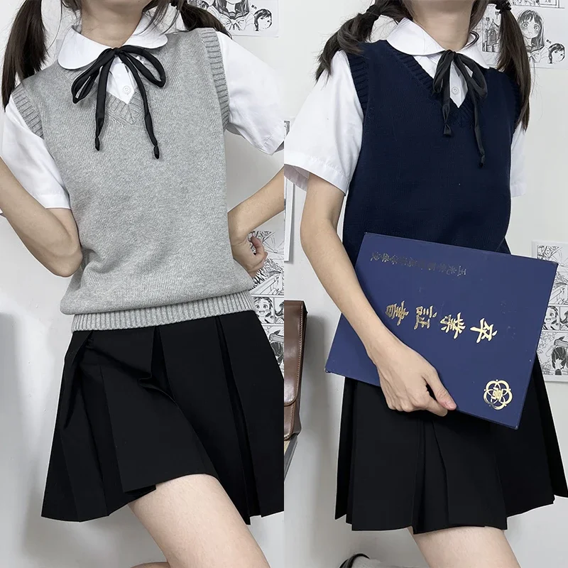 S 2XL Japan High School Classic Knit Vests Solid Color Seifuku Sleeveless Pullover Women Sweaters for JK Uniform Student Clothes