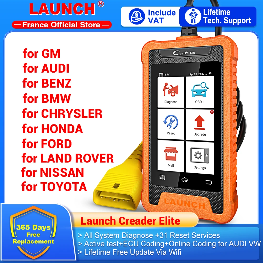 LAUNCH X431 Creader Elite for Benz Full System Car OBD2 Scanner Auto OBD Diagnostic Tools Active Test ECU Coding Free Update