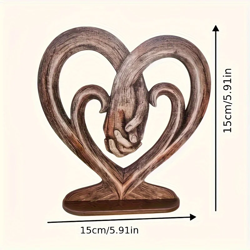 Valentine's Day Gift Heart Holding Hands Art Sculpture Wooden Wall Hanging Flat Heart Holding Hands Forever Love