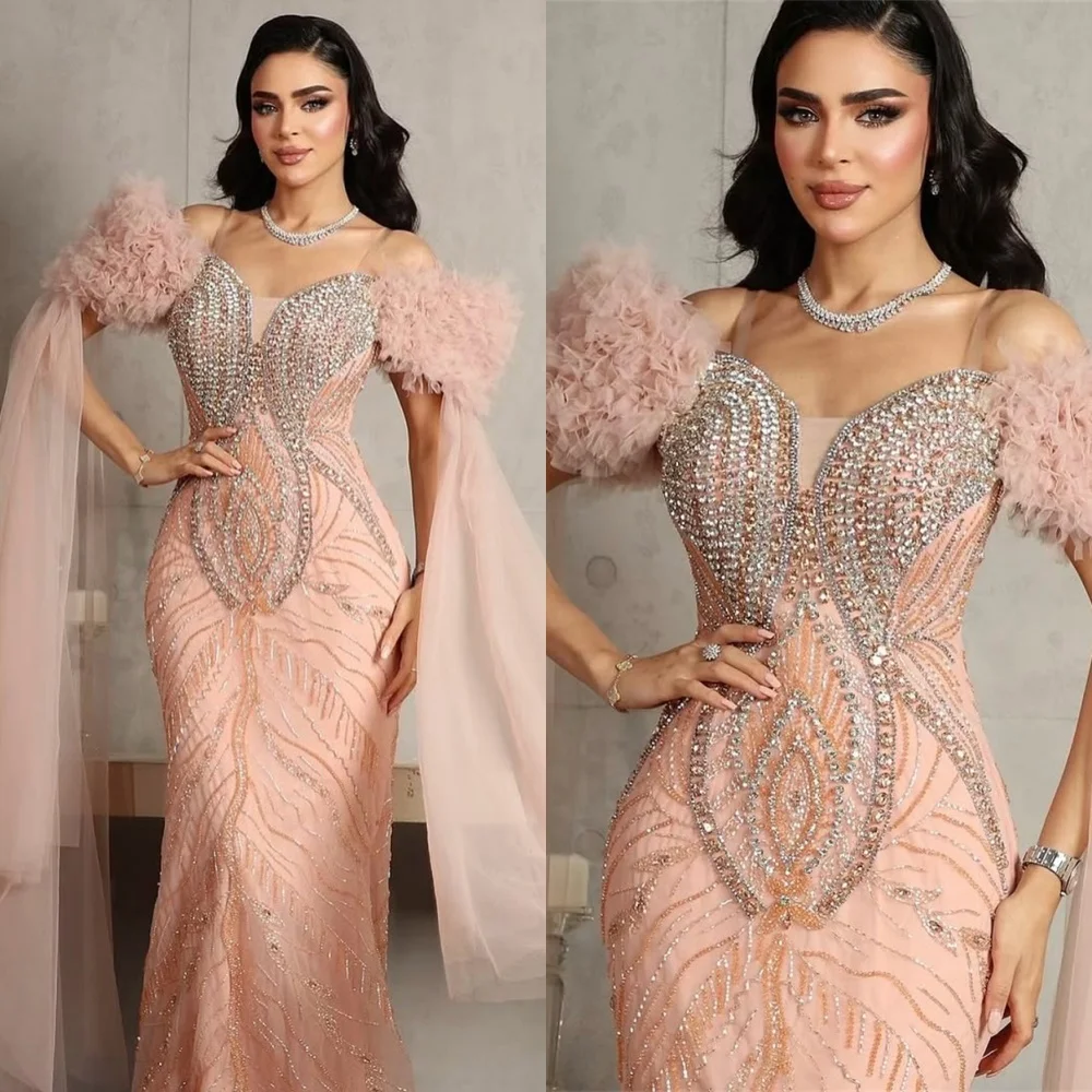 

Customized Exquisite Pink Tulle Homecoming Dress Luxury Strapless Off the Shoulder Beading Zipper Back Vestido De Festa