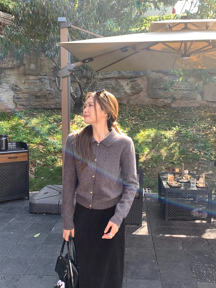 

Женский вязаный кардиган Berlin Autumn Grey Soft Style с открытым воротом, приталенный базовый топ с длинным рукавом, укороченный прямой крой