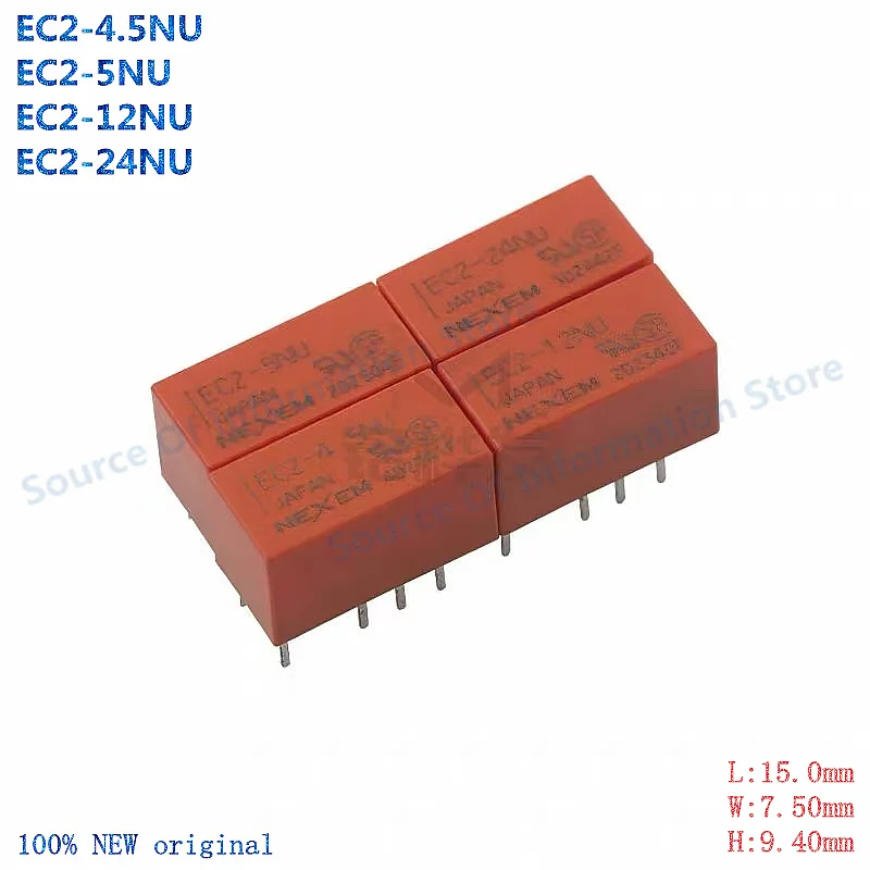 

10Pcs, EC2-4.5NU -5NU -12NU -24NU, Signal Relays, 4.5V, 5V, 12V, 24V, 8Pin 2A
