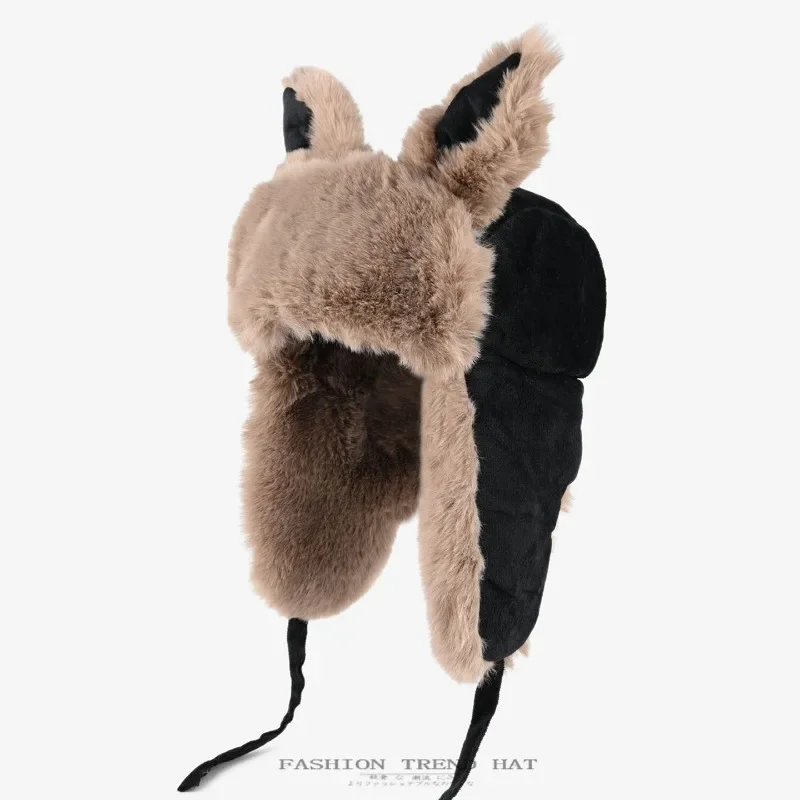 Unisex Winter Cute Rabbit Ear Warm Fleece Lined Thick Riding Windproof Ear Cover Hat