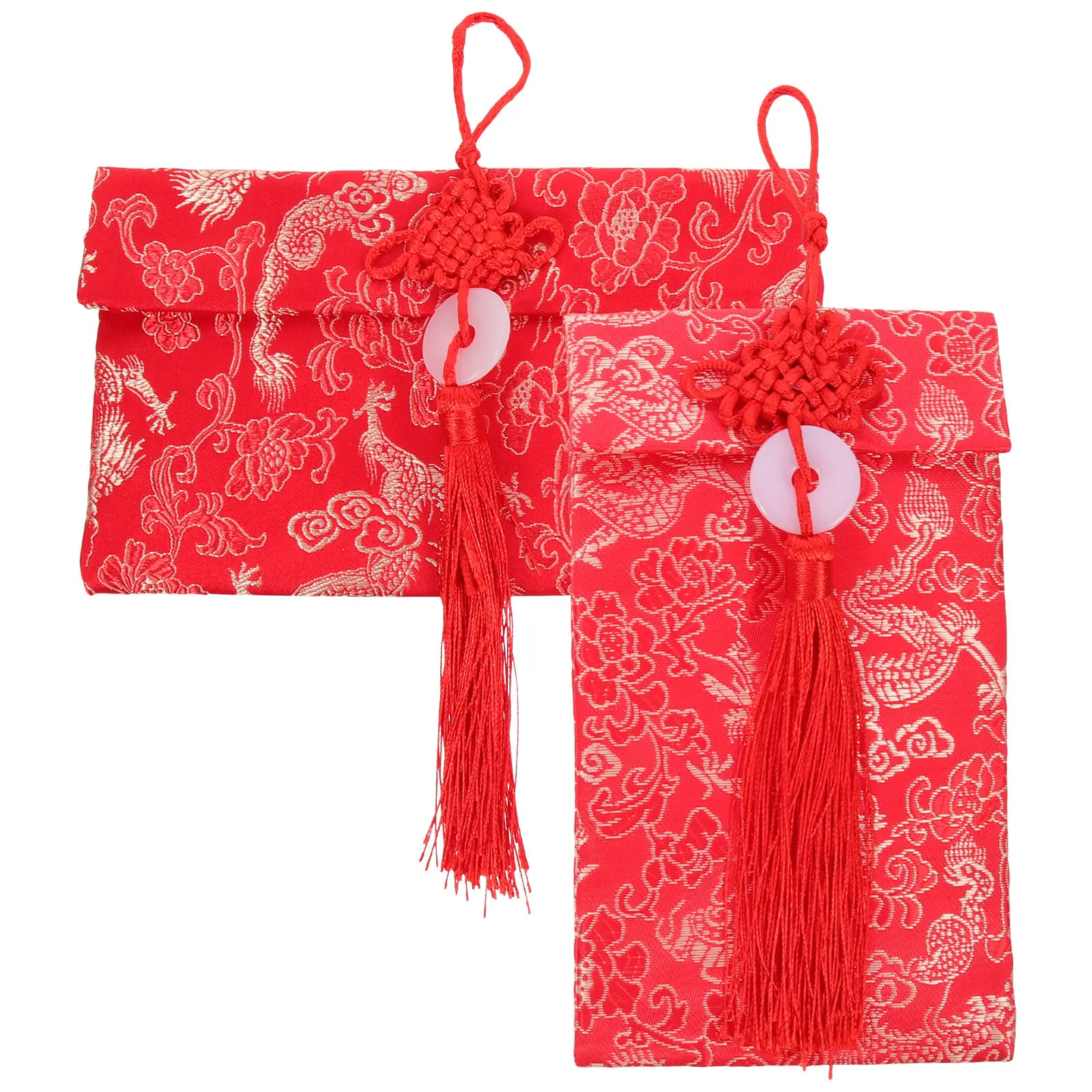 

2Pcs Elegant Cloth Red Envelopes with Chinese Style Patterns Lucky Money Bag for New Year Wedding Family Visits Spring Festival