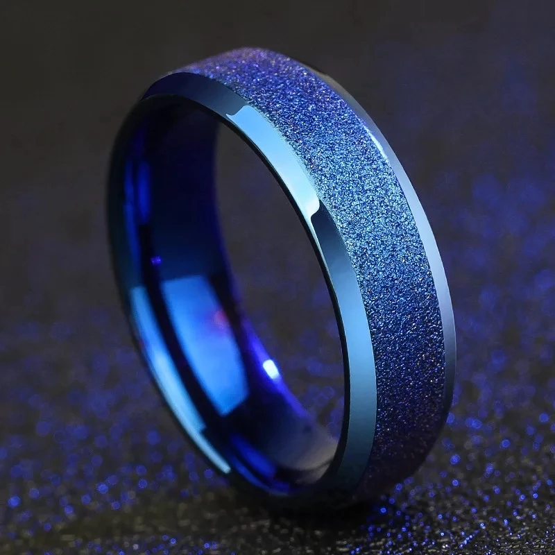 Simple 6MM Woman Men's Couple Blue Stainless Steel Ring Matte Finished Finger Ring Charm Jewelry for Male Wedding Bands Gifts