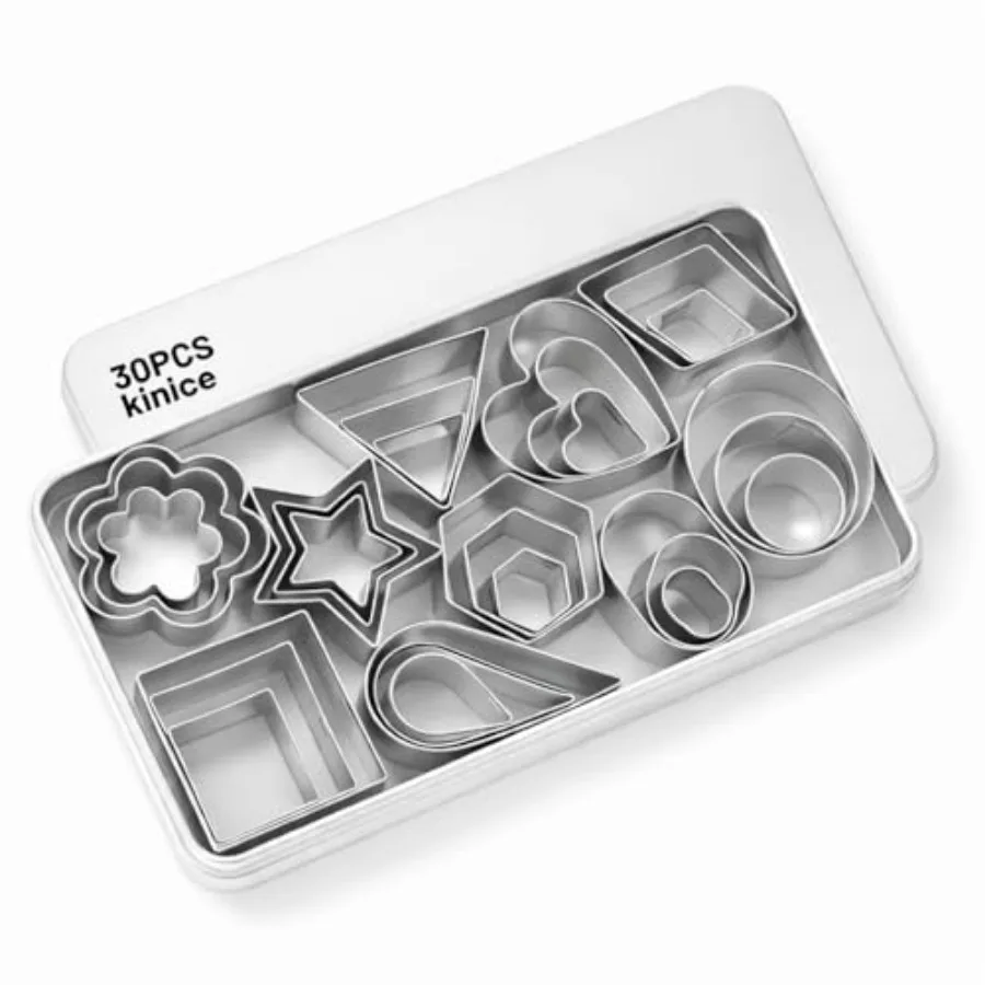 

30 Pcs Mini Stainless Steel Cookie Cutters Set with Storage Box, Small Shape Baking Molds for Cookies, Polymer, Fruit, DIY Baki