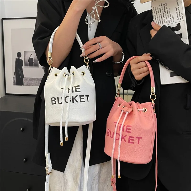 Bucket Bag for Women Trend 2024 Aesthetic Solid Color Pu Leather Crossbody Bags Casual Cute Shoulder Handbags Sac De Luxe Femme