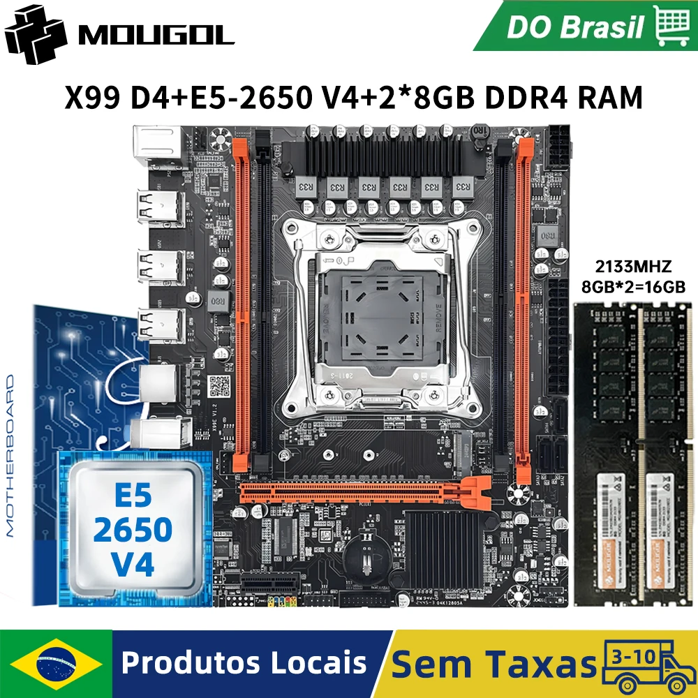 

MOUGOL Game Motherboard Set Kit With Intel LGA2011-3 Xeon E5 2650 V4 CPU + DDR4 1*16GB 2133MHz RAM Memory NVME M.2 SATA