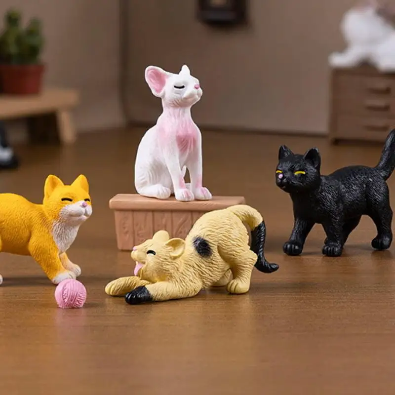 3/6PCS Micro Landschaft Harz Katze Ornamente Tier Kätzchen Miniatur Figur Puppen Haus Hause Fee Garten Dekoration Alle zufällig