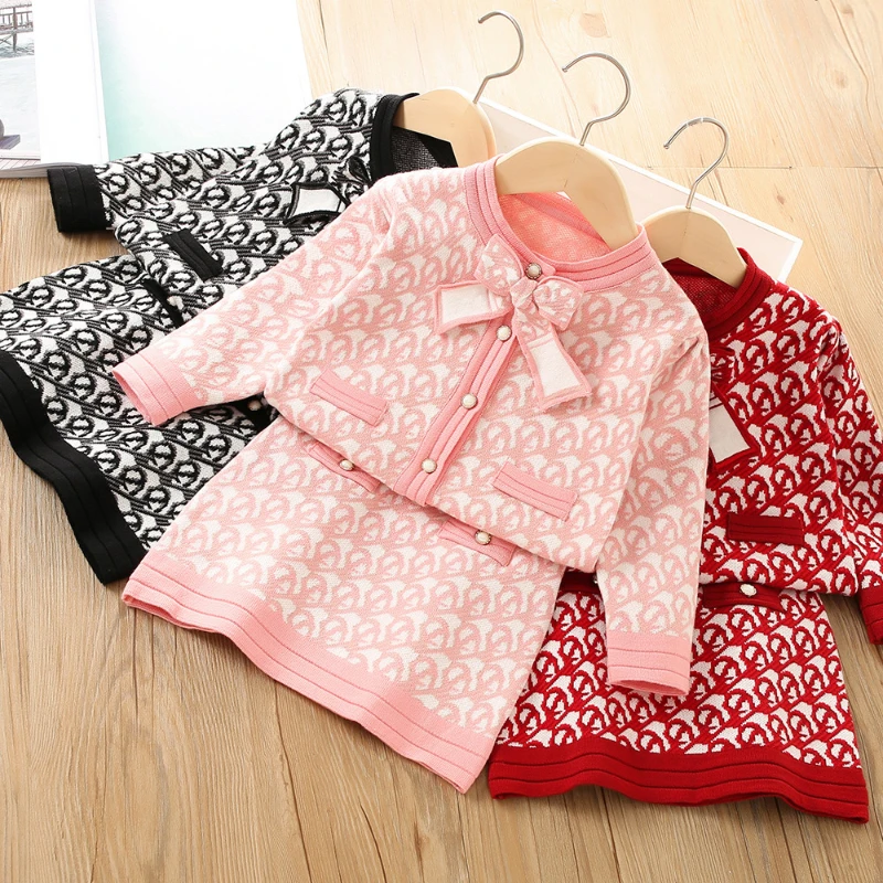 Girls Clothes Sets Winter Autumn Knitting Sweater Cardigan & Skirt Christmas Outfits Kids Clothes Girls Children Clothing 2pcs