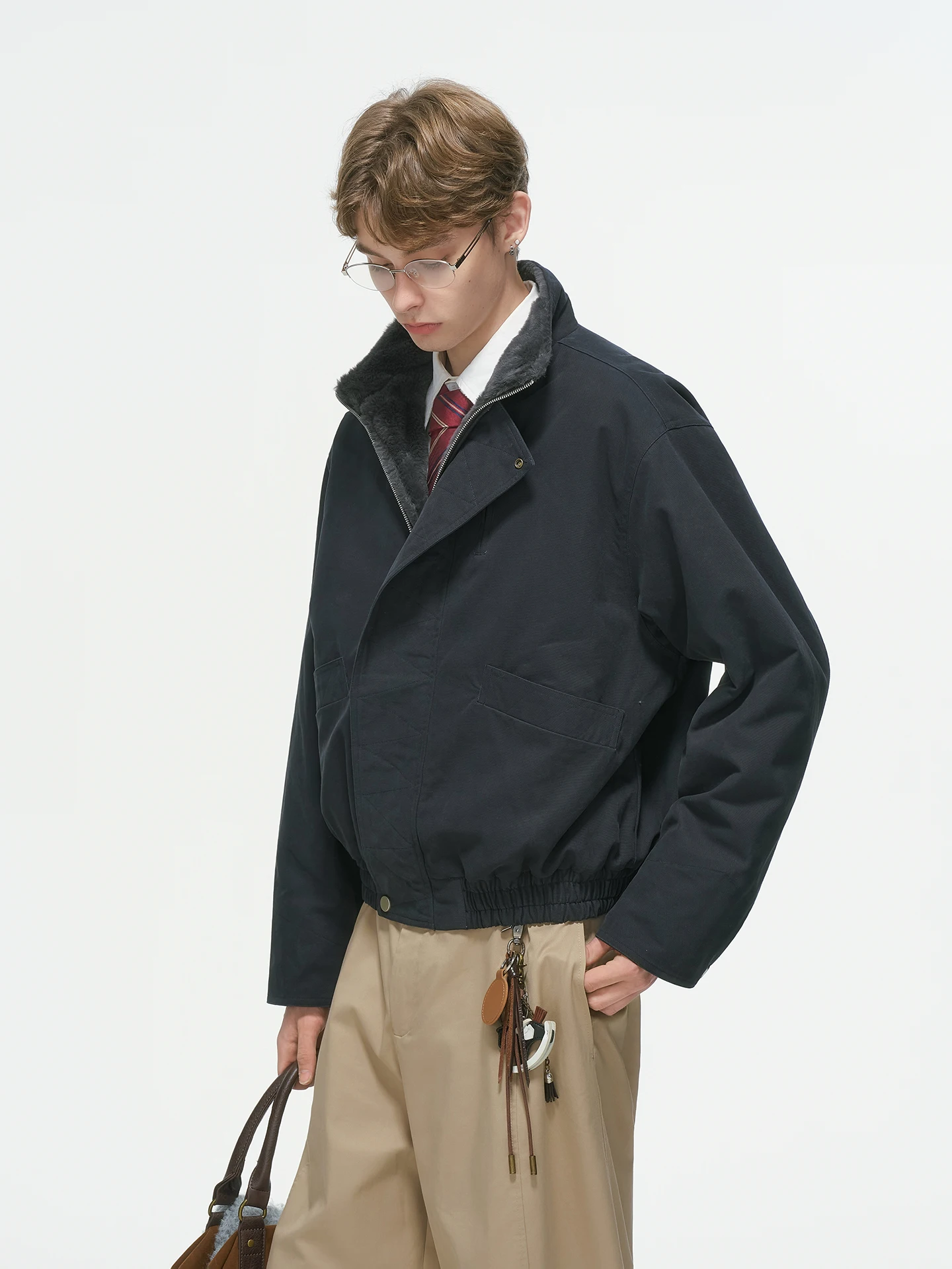 Dream Made American Barn Style Boxy Short Wide Thickened Cotton Jacket Men's Winter Fleece Lined Coat Warm Casual Long Sleeve