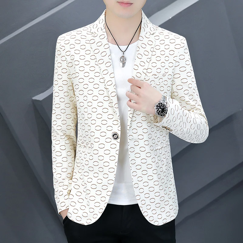 

Мужской приталенный повседневный пиджак на весну-осень, модный, с длинным рукавом, круглым вырезом, на пуговицах, стильная верхняя одежда