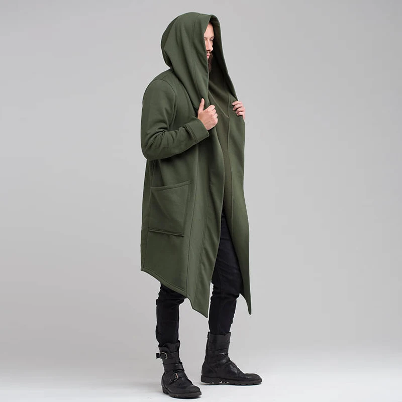 Trench cardigan invernale con cappuccio da uomo Streetwear Giacca a vento tinta unita Moda per il tempo libero Giacca foderata in pile Felpa con cappuccio vintage