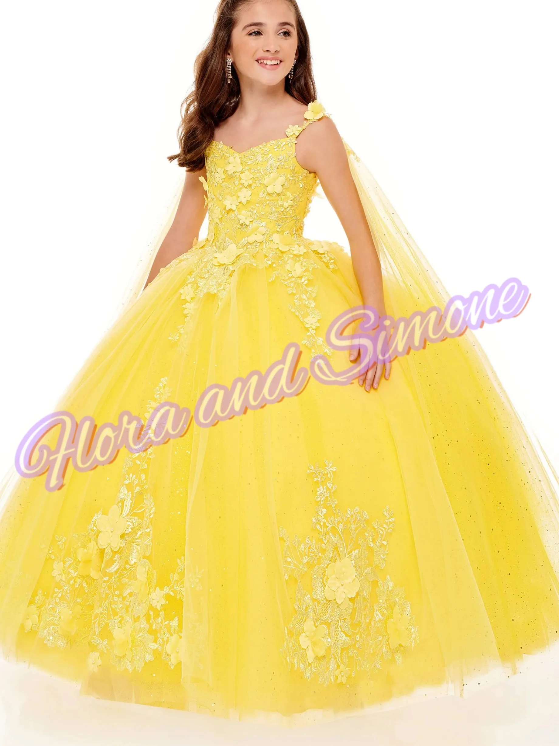 

Желтое великолепное платье принцессы с вышивкой и аппликацией для девочек с цветочным узором для индивидуального конкурса красоты, дня рождения, банкета